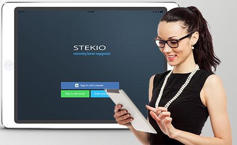 Executive learner using STEKIO iPad app to sign-up 1